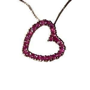 Gold Filled Sterling Silver Heart Pendant Necklace with Rubies 18”